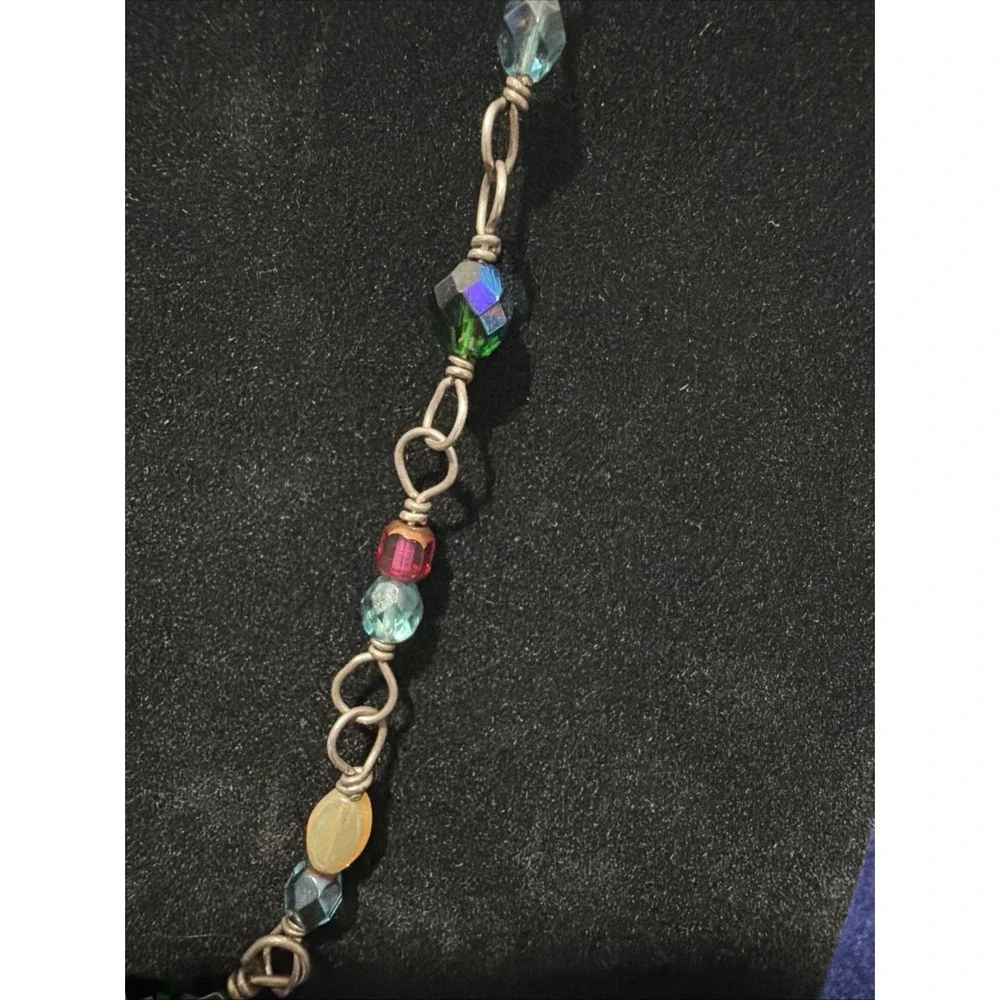 Vintage necklace Glass Murano Style glass Beaded Sterling silver 15